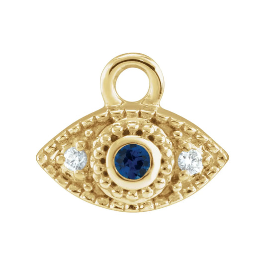 14K Natural Blue Sapphire & .01 CTW Natural Diamond Evil Eye Dangle