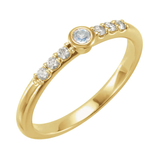14K Natural Blue Sheen Moonstone & 1/6 CTW Natural Diamond Stackable Ring