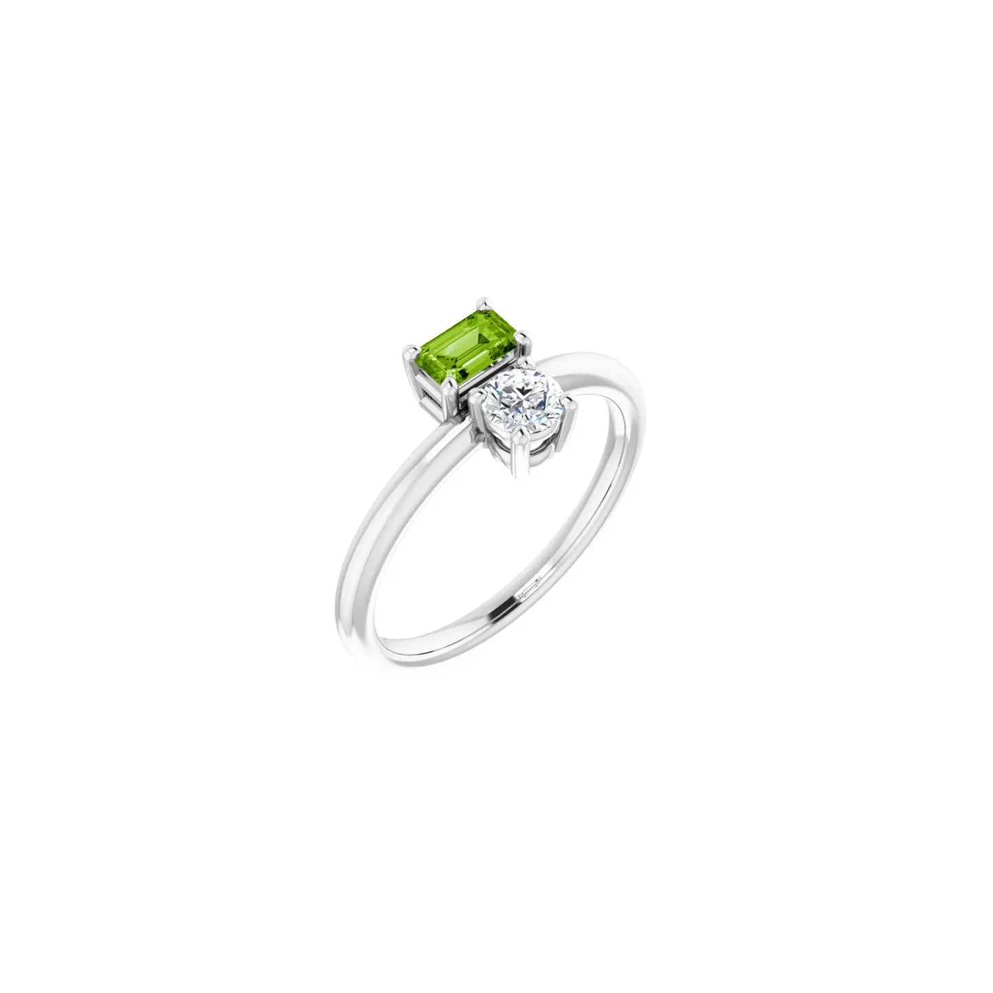 14K Natural Peridot & Natural White Sapphire Ring