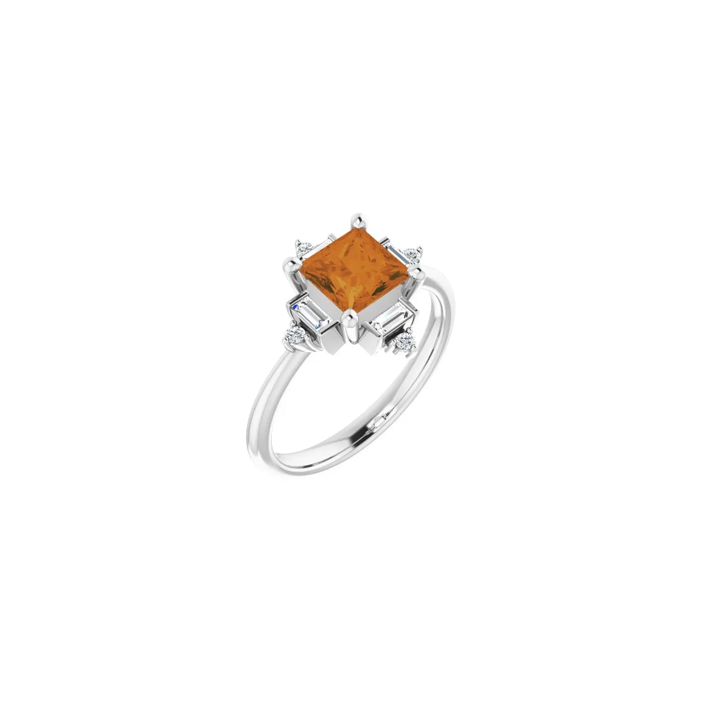 14K Natural Citrine & 1/5 CTW Natural Diamond Geometric Ring