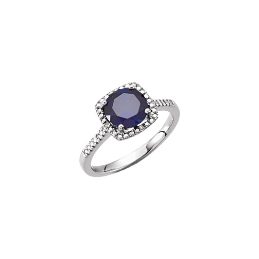 Lab Grown Blue Sapphire & .01 CTW Natural Diamond Ring