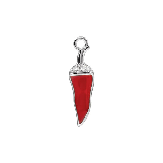 14K .08 CTW Natural Diamond Red Enamel Chili Dangle