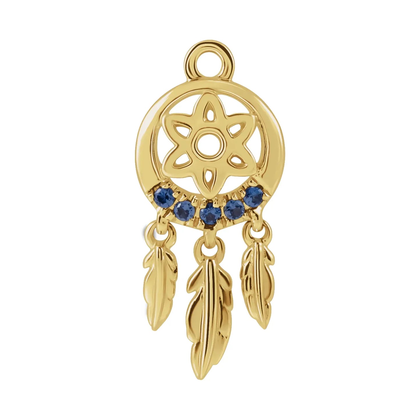 14K Natural Blue Sapphire Dream Catcher Dangle