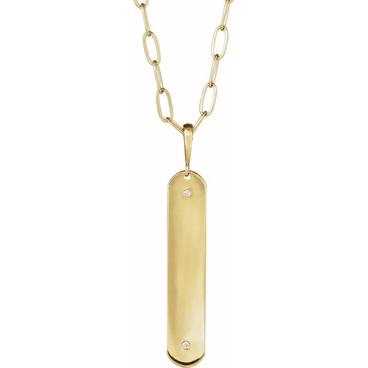 14K .0075 CTW Natural Diamond Engravable Bar 18" Necklace Mounting