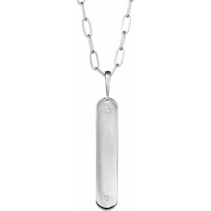 14K .0075 CTW Natural Diamond Engravable Bar 18" Necklace Mounting