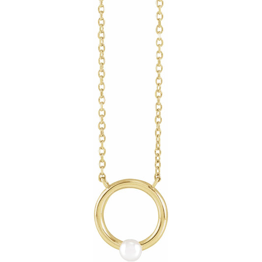 14K Cultured Seed Pearl Circle Necklace
