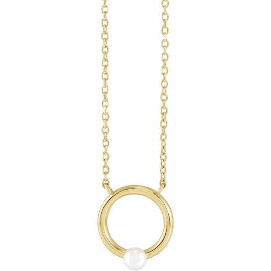 14K Cultured Seed Pearl Circle Necklace
