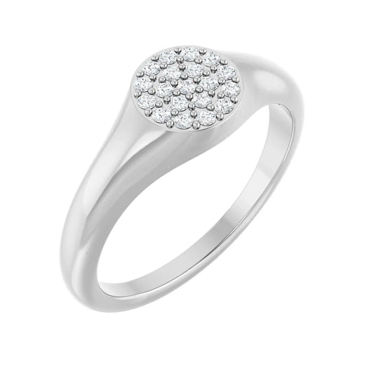 14K 1/8 CTW Natural Diamond Pave Signet Ring