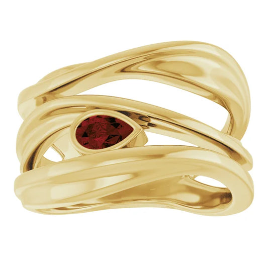 14K Yellow Natural Mozambique Garnet Negative Space Ring