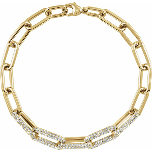 14K 1 1/2 CTW Lab-Grown Diamond Paperclip-Style 7" Bracelet
