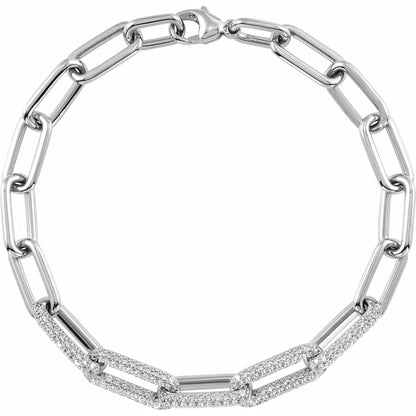 14K 1 1/2 CTW Lab-Grown Diamond Paperclip-Style 7" Bracelet