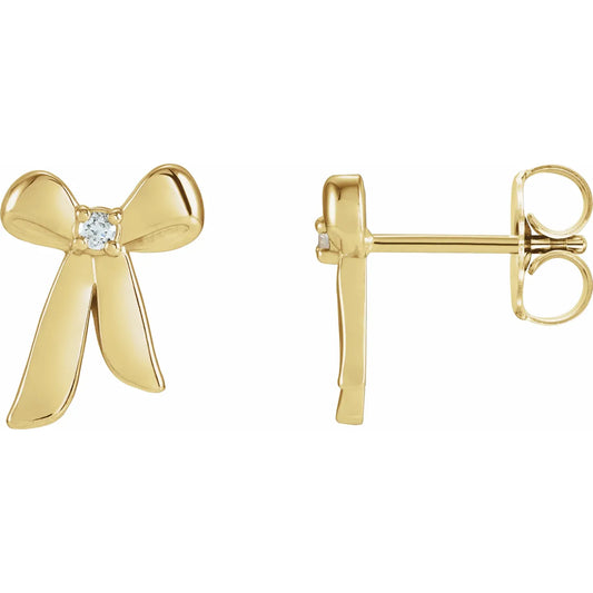 14K .03 CTW Natural Diamond Bow Earrings