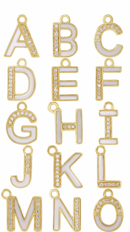 14K .025 CTW Natural Diamond Blush Enamel Initial A Dangle
