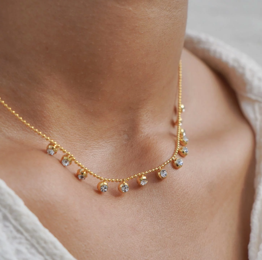 Bead Chain and Dangle Crystal Necklace