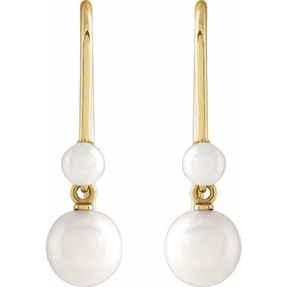 14K Yellow Cultured White Pearl Earrings