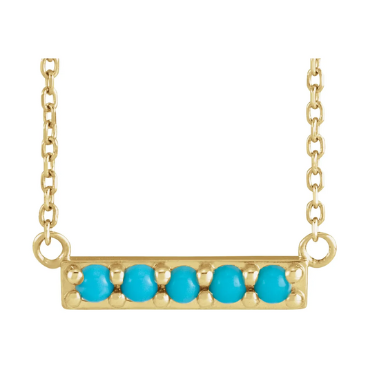 14K Yellow Cabochon Natural Turquoise Bar 18" Necklace