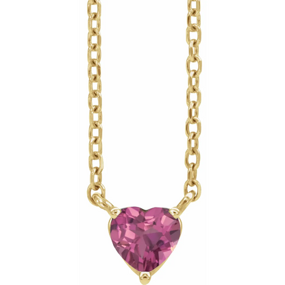 14K Yellow Natural Pink Tourmaline Heart 16-18" Necklace