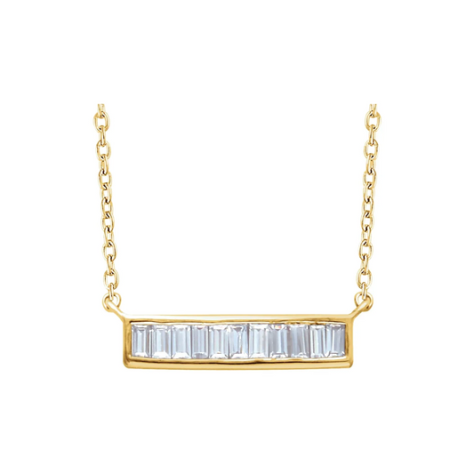 14K Yellow 1/4 CTW Natural Diamond Baguette Bar 16-18" Necklace