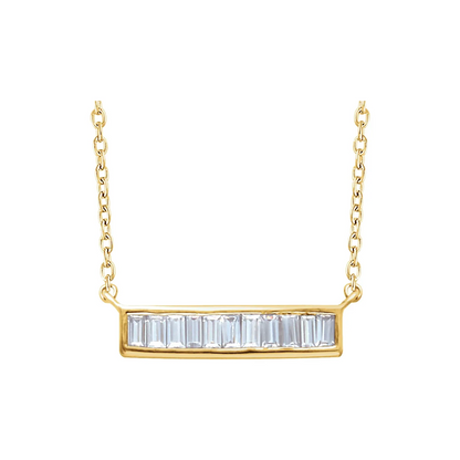 14K Yellow 1/4 CTW Natural Diamond Baguette Bar 16-18" Necklace
