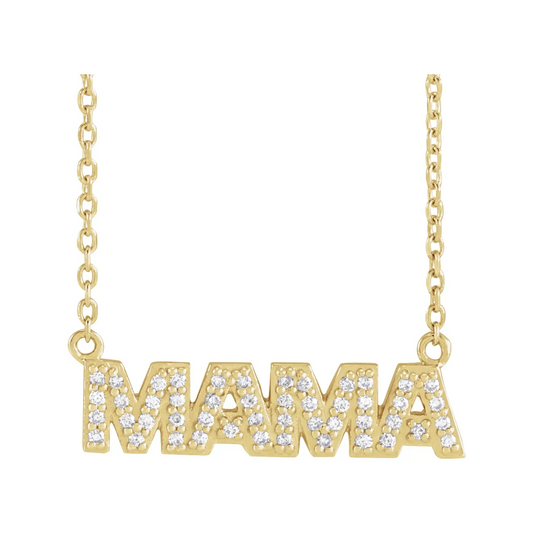 14K Yellow 1/10 Natural Diamond "Mama" 18" Necklace