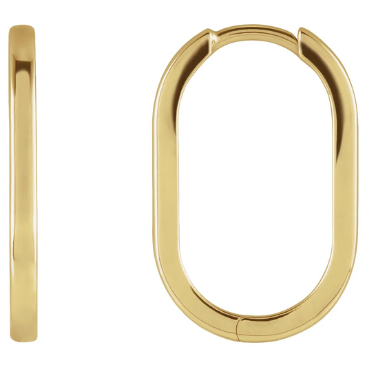 14K Yellow 20 mm Elongated Oval Huggie Hoop Earrings