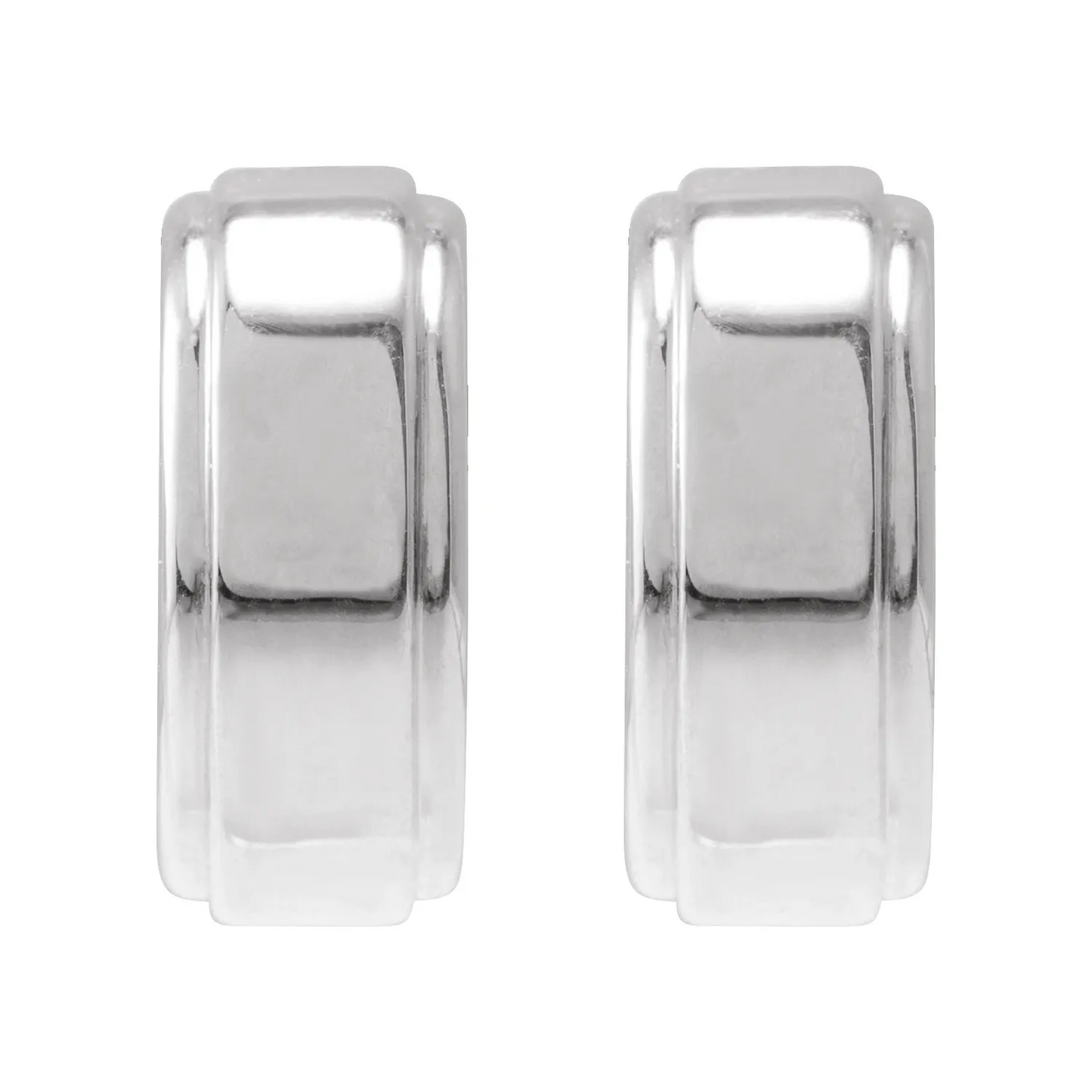 14K White Stepped-Edge 11.4 mm Hoop Earrings