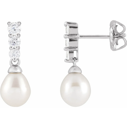 Rhodium-Plated Sterling Silver Cultured White Freshwater Pearl & Imitation White