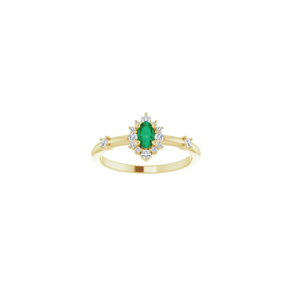14K Yellow Natural Emerald & 1/6 CTW Natural Diamond Halo-Style Ring