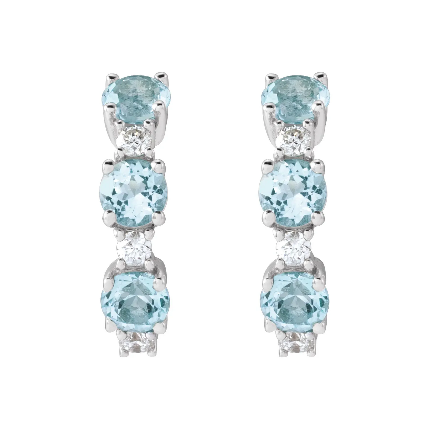 14K White Natural Sky Blue Topaz & 1/10 CTW Natural Diamond Hoop Earrings
