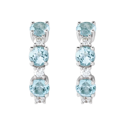 14K White Natural Sky Blue Topaz & 1/10 CTW Natural Diamond Hoop Earrings