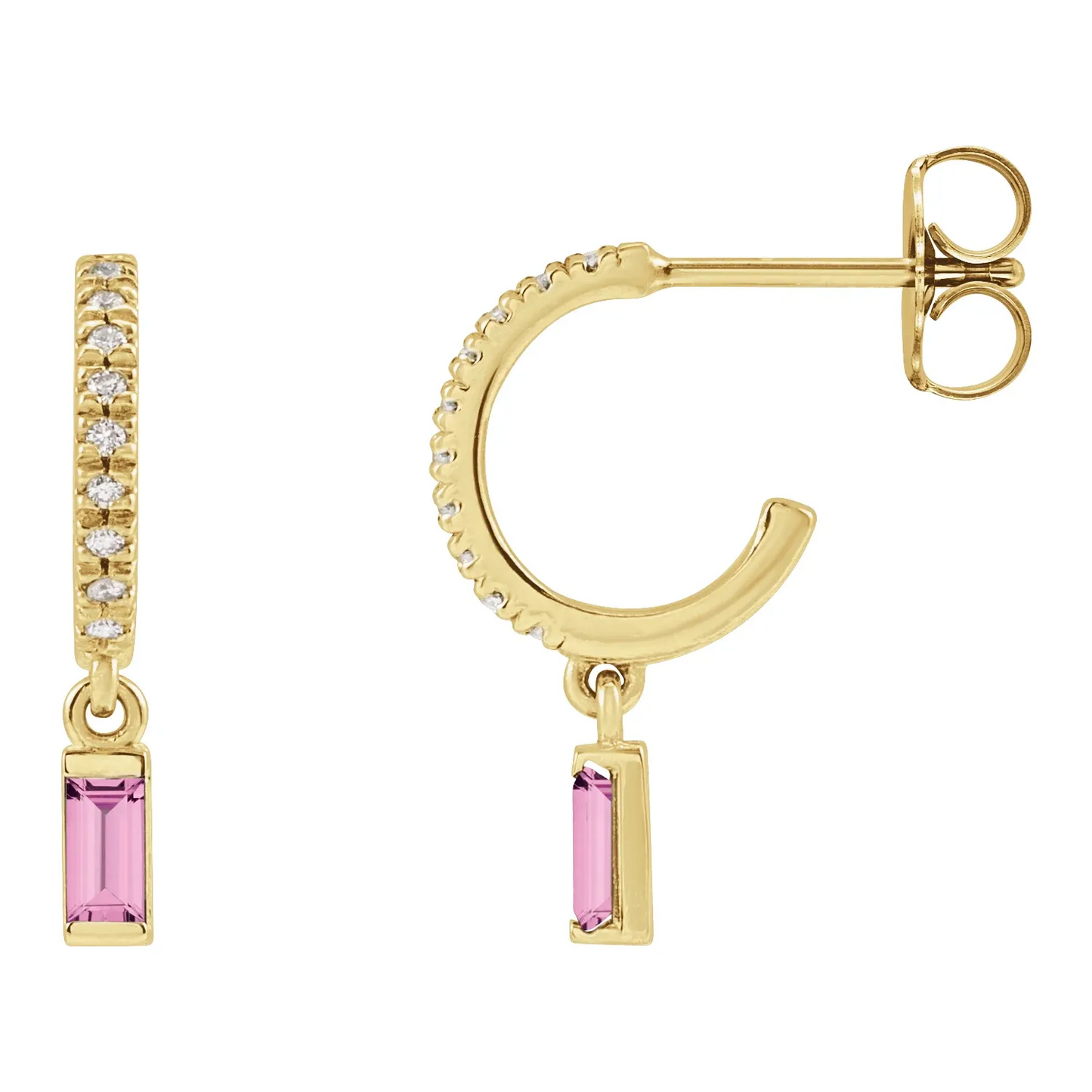 14K Yellow Natural Pink Sapphire & .08 CTW Natural Diamond French-Set Hoop Earri