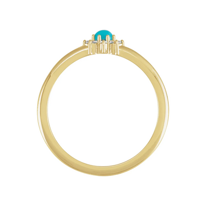 14K Yellow Natural Turquoise & .07 CTW Natural Diamond Halo-Style Ring