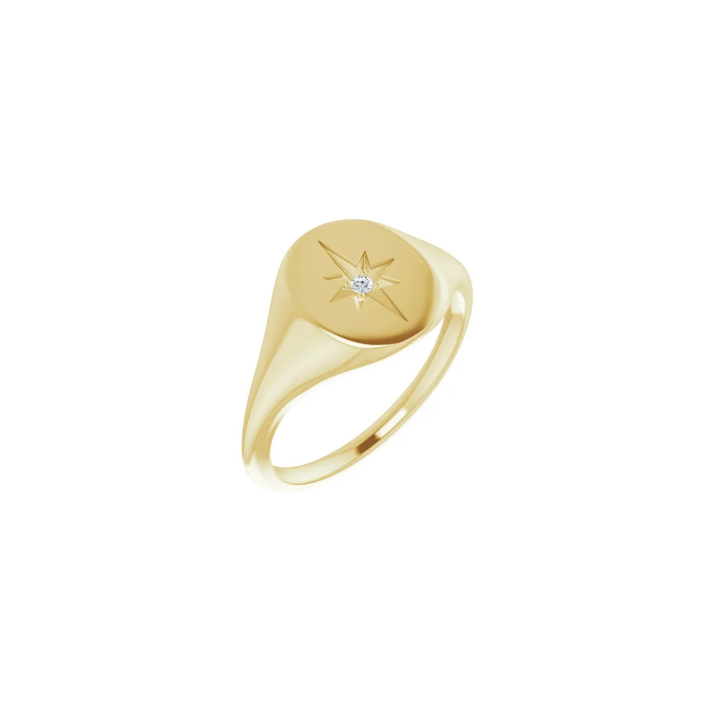 14K Yellow 11x10 mm Oval .02 CTW Natural Diamond Starburst Signet Ring