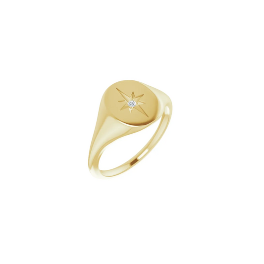 14K Yellow 11x10 mm Oval .02 CTW Natural Diamond Starburst Signet Ring