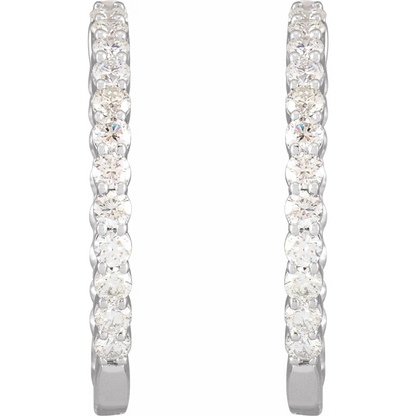 14K White 3 CTW Diamond Inside-Outside Hinged 30 mm Hoop Earrings