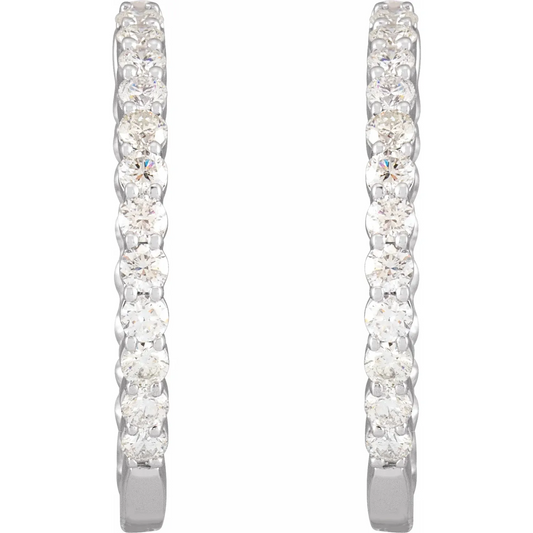14K White 3 CTW Diamond Inside-Outside Hinged 30 mm Hoop Earrings