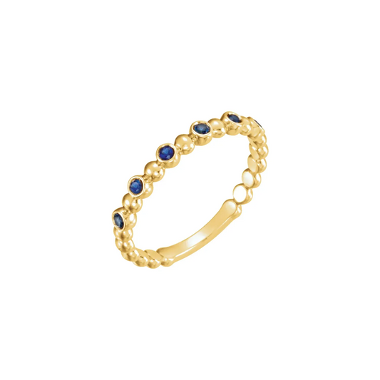 14K Yellow Natural Blue Sapphire Stackable Ring