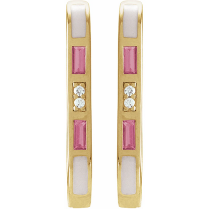 14K Yellow Natural Pink Tourmaline & .02 CTW Natural Diamond 19.6 mm Hoop Earrin