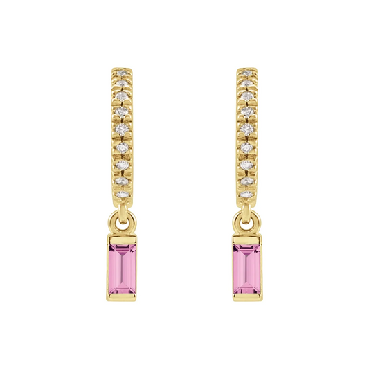 14K Yellow Natural Pink Sapphire & .08 CTW Natural Diamond French-Set Hoop Earri