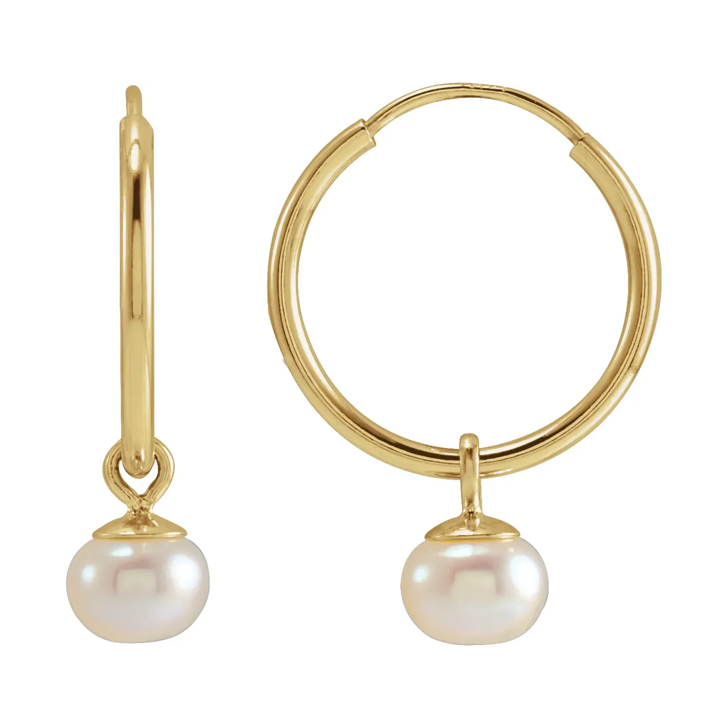 14K Yellow Cultured White Freshwater Pearl 12 mm Endless Hoop Earrings