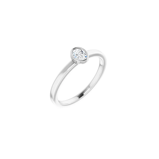 14K 1/5 CT Natural Diamond Solitaire Bezel-Set Ring
