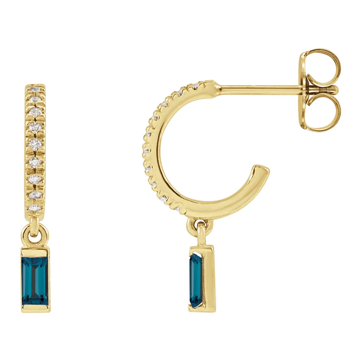 14K Yellow Natural London Blue Topaz & .08 CTW Natural Diamond French-Set Hoop E