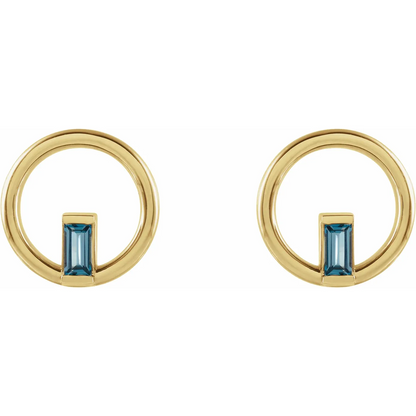 14K Yellow Natural London Blue Topaz Circle Earrings