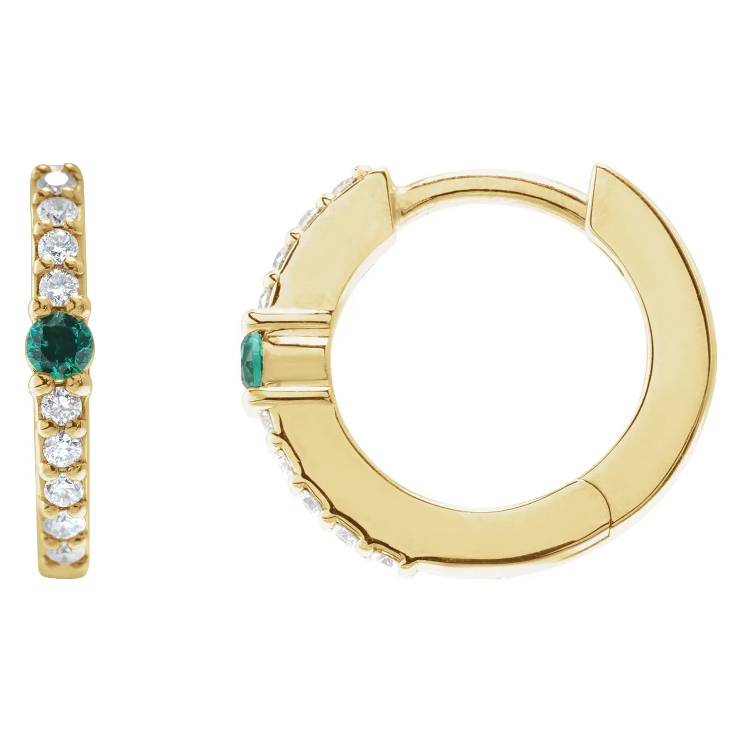 14K Yellow Natural Emerald & 1/8 CTW Natural Diamond 13.6 mm Hoop Earring