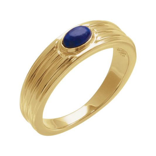 14K Yellow 5x3 mm Oval Natural Lapis Cabochon Ring