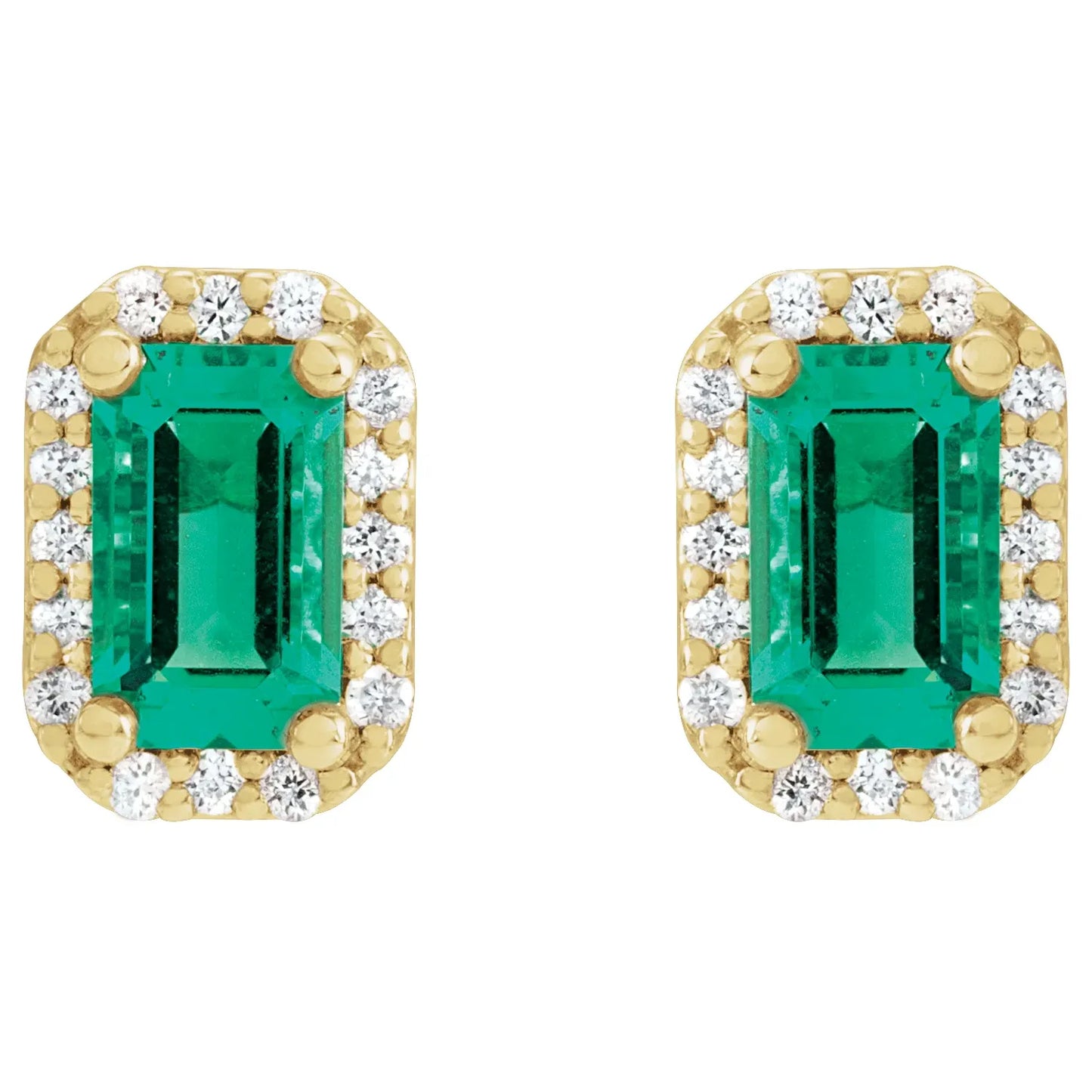14K Lab-Grown Emerald & .07 CTW Natural Diamond Halo-Style Earrings