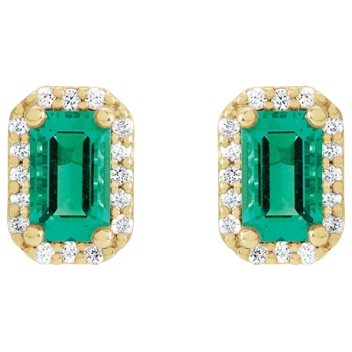 14K Lab-Grown Emerald & .07 CTW Natural Diamond Halo-Style Earrings