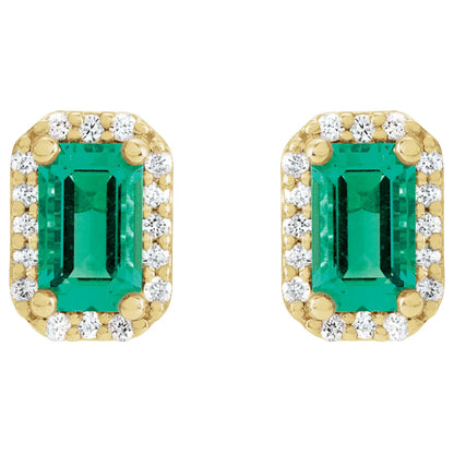 14K Lab-Grown Emerald & .07 CTW Natural Diamond Halo-Style Earrings