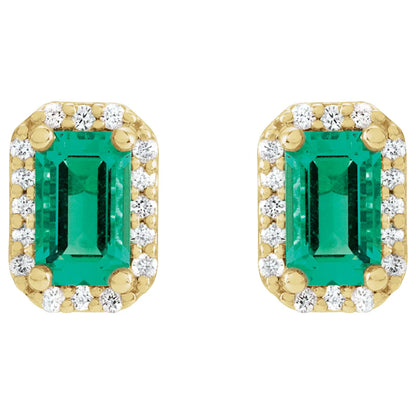14K Lab-Grown Emerald & .07 CTW Natural Diamond Halo-Style Earrings