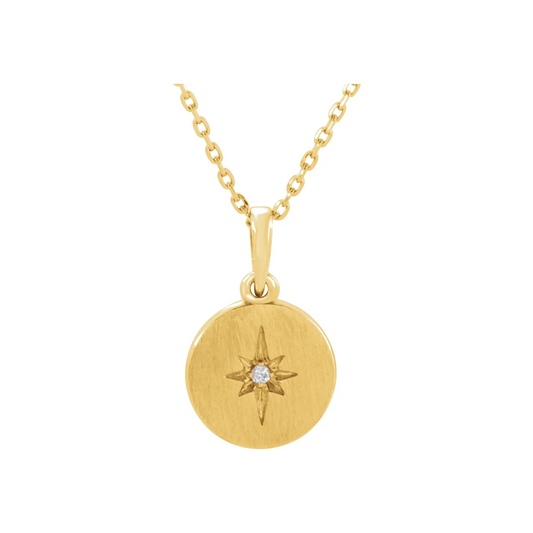 14K Yellow .01 CT Natural Diamond Starburst 16-18" Necklace